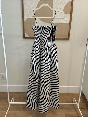 Black & White Striped Sundress with Smocked Bodice